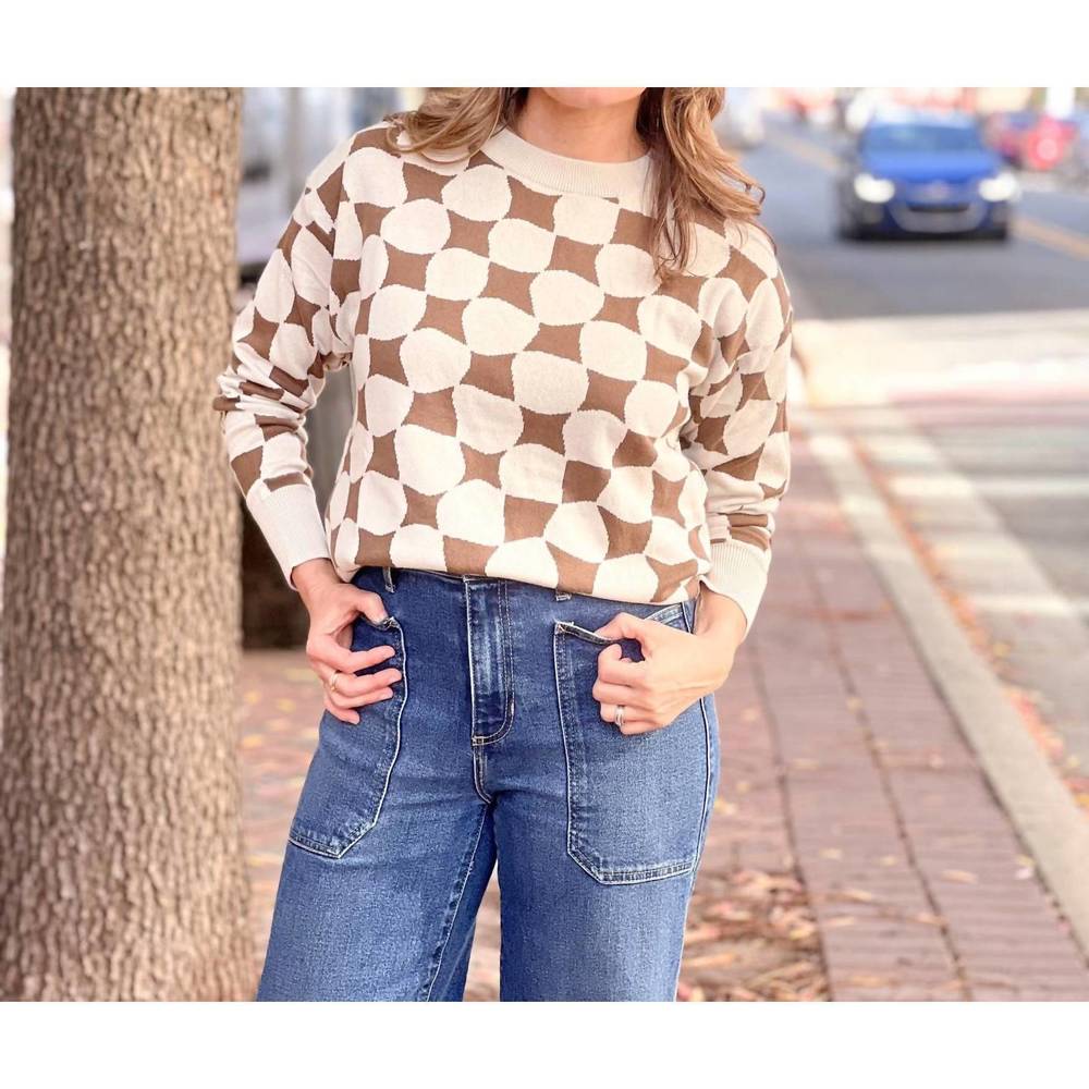 Geometric Patterned Crew Neck Sweater